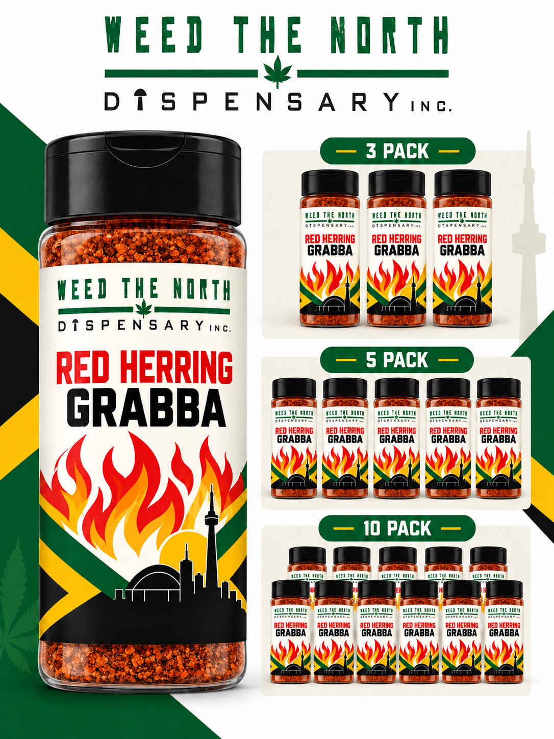 Weed The North Red Herring Grabba packaging and 3-pack, 5-pack and 10-pack options